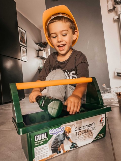 WOOPIE Duża Skryznka z Narzędziami dla Dzieci Zestaw Majsterkowicza Wkrętarko-Wiertarka 15 el.