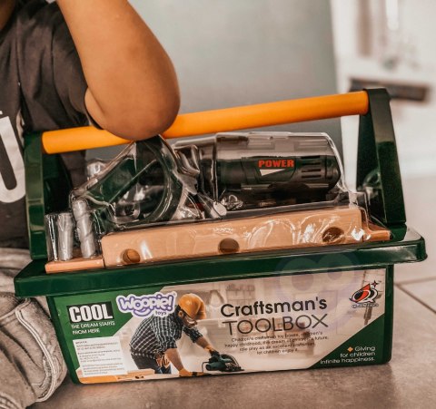 WOOPIE Duża Skryznka z Narzędziami dla Dzieci Zestaw Majsterkowicza Wkrętarko-Wiertarka 15 el.