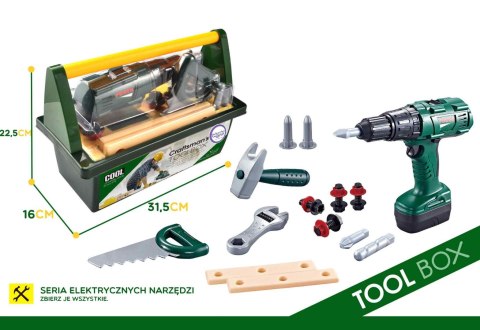 WOOPIE Duża Skryznka z Narzędziami dla Dzieci Zestaw Majsterkowicza Wkrętarko-Wiertarka 15 el.