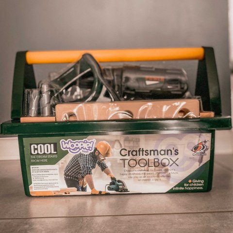 WOOPIE Duża Skryznka z Narzędziami dla Dzieci Zestaw Majsterkowicza Wkrętarko-Wiertarka 15 el.