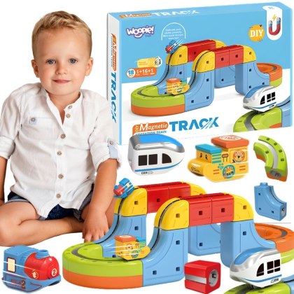 WOOPIE Magiczna Kolejka Kostkowa Klocki Konstrukcyjne Tor Antygrawitacyjny Magnetyczny 18el..