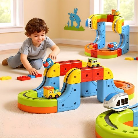 WOOPIE Magiczna Kolejka Kostkowa Klocki Konstrukcyjne Tor Antygrawitacyjny Magnetyczny 18el..