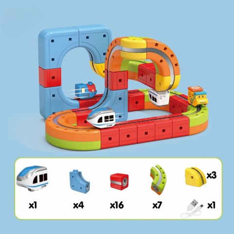 WOOPIE Magiczna Kolejka Kostkowa Klocki Konstrukcyjne Tor Antygrawitacyjny Magnetyczny 32el.