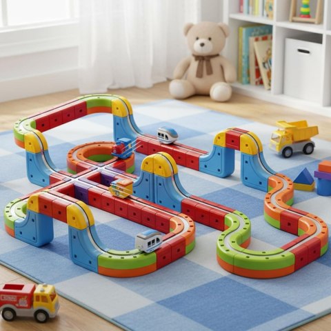 WOOPIE Magiczna Kolejka Kostkowa Klocki Konstrukcyjne Tor Antygrawitacyjny Magnetyczny 68el.