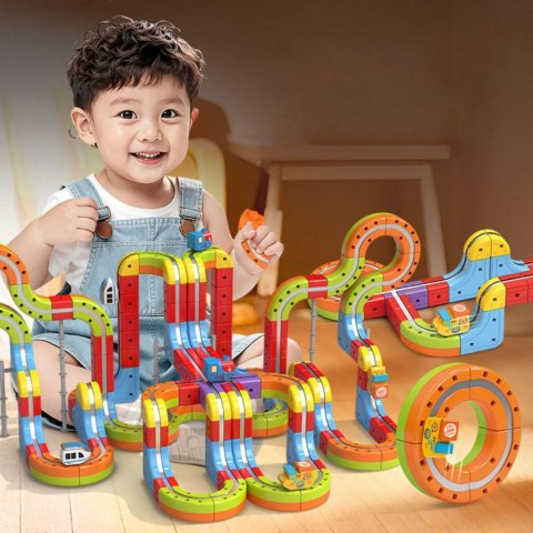 WOOPIE Magiczna Kolejka Kostkowa Klocki Konstrukcyjne Tor Antygrawitacyjny Magnetyczny 68el.