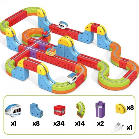 WOOPIE Magiczna Kolejka Kostkowa Klocki Konstrukcyjne Tor Antygrawitacyjny Magnetyczny 68el.