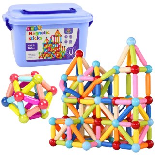 KLOCKI MAGNETYCZNE 3D PATYCZKI KONSTRUKCYJNE W PUDEŁKU ZESTAW 166 EL.