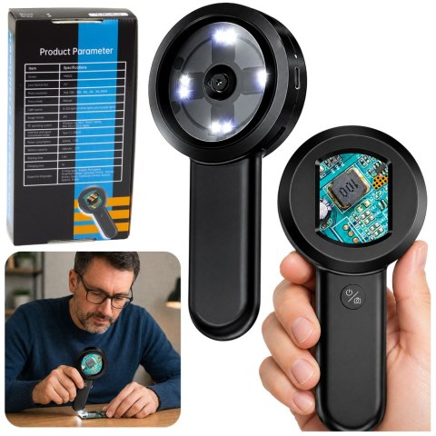 MIKROSKOP PRZENOŚNY CYFROWY RĘCZNY LUPA KAMERA HD X100 EKRAN IPS 8XLED
