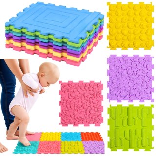 PUZZLE MATA SENSORYCZNA SILIKONOWA ŚCIEŻKA DLA DZIECI KOLOROWE 25X25CM 12EL