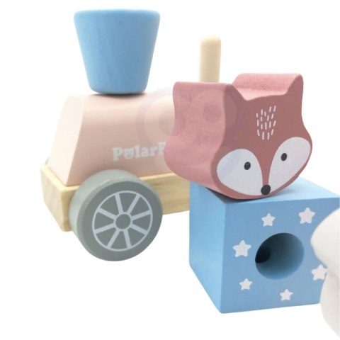 VIGA PolarB Drewniana Kolejka z Wagonikami i Zwierzątkami Do Układania Montessori