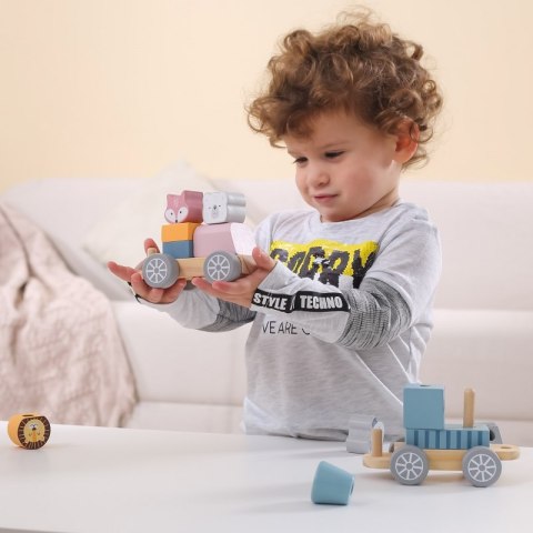 VIGA PolarB Drewniana Kolejka z Wagonikami i Zwierzątkami Do Układania Montessori