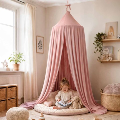 NAMIOT WISZĄCY DLA DZIECI KURTYNA BALDACHIM DO ŁÓŻKA TIPI 70X290CM JASNY RÓŻ