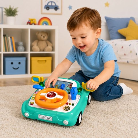SYMULATOR JAZDY DLA DZIECI INTERAKTYWNY SAMOCHÓD KIEROWNICA ŚWIATŁA DŹWIĘKI