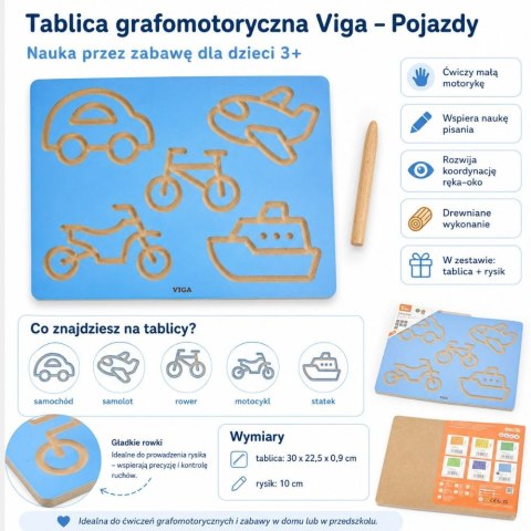 VIGA Tablica Grafomotoryczna Pojazdy Nauka Pisania