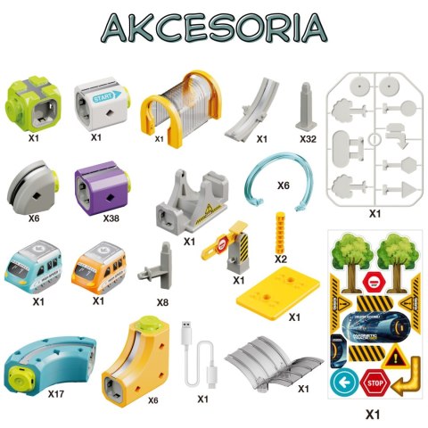 WOOPIE Zestaw Konstrukcyjny Magnetyczny Tor Kolejowy z Efektem Przyciągania 126 el.