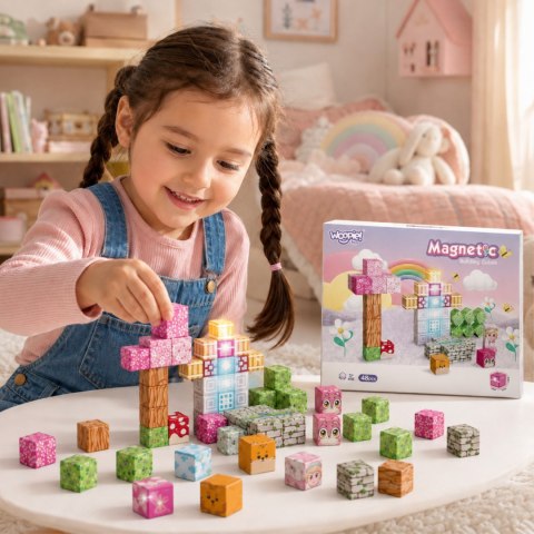 Woopie Klocki Magnetyczne Kostki 48 el Montessori Edukacyjna Układanka 3D