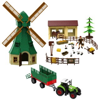 ZESTAW FIGUREK WIATRAK FARMA TRAKTOR Z PRZYCZEPĄ ZAGRODA ZWIERZĘTA 45 EL.