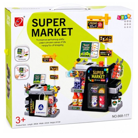 SUPERMARKET SKLEP INTERAKTYWNY KASA SKANER PRODUKTY 65 EL. ŚWIATŁA DŹWIĘKI