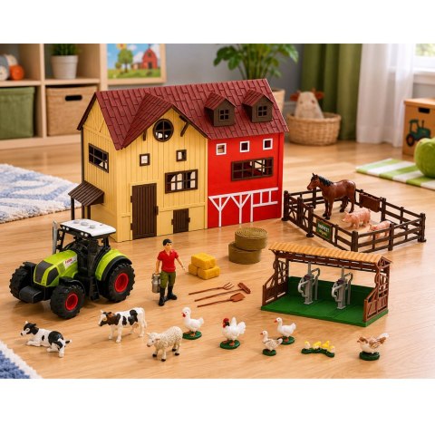 ZESTAW FIGUREK FARMA TRAKTOR Z PRZYCZEPĄ ZWIERZĘTA ZAGRODA AKCESORIA 44 EL.