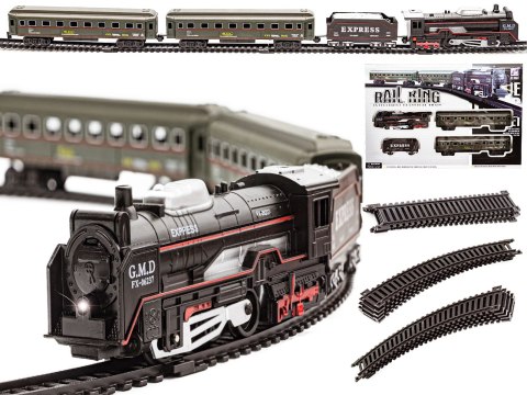 KOLEJKA ELEKTRYCZNA POCIĄG NA BATERIE RAIL KING PAROWÓZ 3 WAGONY ŚWIATŁO