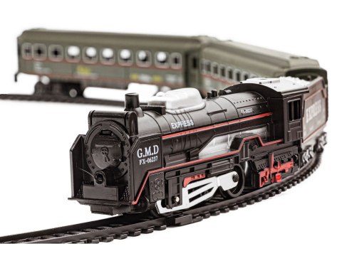 KOLEJKA ELEKTRYCZNA POCIĄG NA BATERIE RAIL KING PAROWÓZ 3 WAGONY ŚWIATŁO