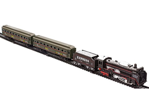KOLEJKA ELEKTRYCZNA POCIĄG NA BATERIE RAIL KING PAROWÓZ 3 WAGONY ŚWIATŁO