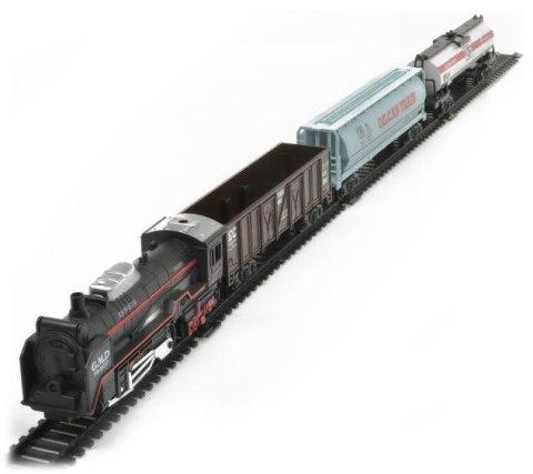 KOLEJKA ELEKTRYCZNA POCIĄG NA BATERIE RAIL KING TOWAROWY 3 WAGONY LOKOMOTYWA DWORZEC AKCESORIA