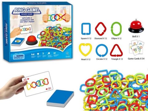 GRA LOGICZNA DLA DZIECI POŁĄCZ OBRĘCZE KSZTAŁTY DZWONEK KARTY PUZZLE RING GAME