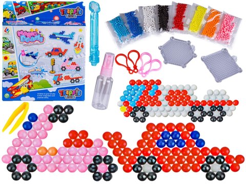KORALIKI WODNE MAGIC BEADS POJAZDY ZESTAW 800 SZT. 8 KOLORÓW PODKŁADKA AKCESORIA