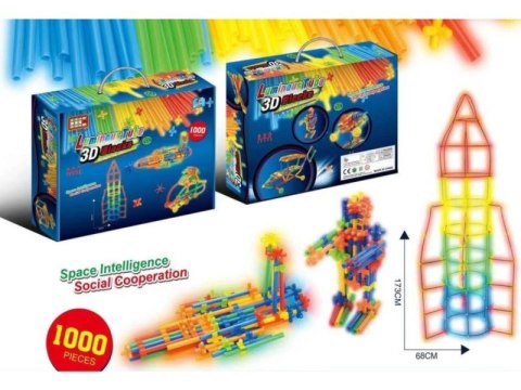 SŁOMKI PATYCZKI 3D ŚWIECĄCE W CIEMNOŚCI KLOCKI EDUKACYJNE ZESTAW 1000 EL.