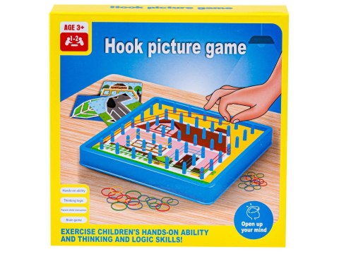 GRA ZRĘCZNOŚCIOWA UKŁADANKA EDUKACYJNA KOLOROWE GUMKI SZNUREK HOOK PICTURE GAME
