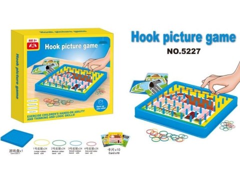 GRA ZRĘCZNOŚCIOWA UKŁADANKA EDUKACYJNA KOLOROWE GUMKI SZNUREK HOOK PICTURE GAME