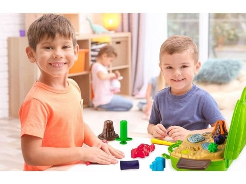 MASA PLASTYCZNA CIASTOLINA W WALIZCE DINOZAURY FOREMKI AKCESORIA ZESTAW 26 EL.