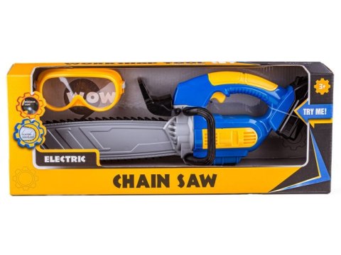 PIŁA ŁAŃCUCHOWA MOTOROWA NA BATERIE DLA MAŁEGO DRWALA ŚWIATŁO LED OKULARY