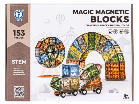 KLOCKI MAGNETYCZNE KONSTRUKCYJNE DIAMENTOWE MŁYN POJAZDY ZESTAW 153 EL.