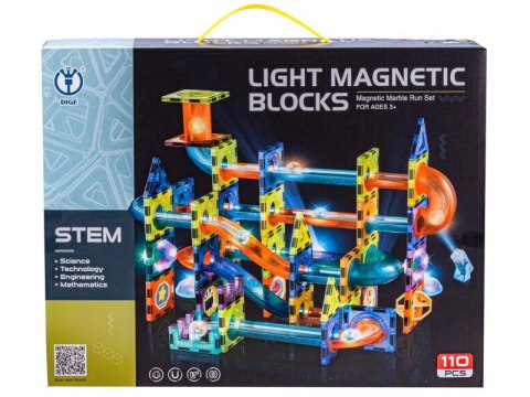 ŚWIECĄCE KLOCKI MAGNETYCZNE TOR KULKOWY ZESTAW DO ZŁOŻENIA 110 EL. KULODROM