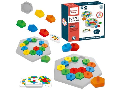 Edukacyjna Gra Logiczna Na Refleks Karty Układanka "Puzzle Chessboard" Klocki + 30 kart