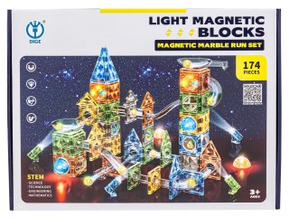 KLOCKI MAGNETYCZNE ŚWIECĄCE TOR KULKOWY KULODROM ZESTAW KONSTRUKCYJNY 174EL.
