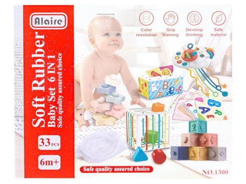 ZESTAW ZABAWEK SENSORYCZNYCH DLA MALUCHA 6W1 MIĘKKIE KLOCKI KARTY SORTER WIEŻA
