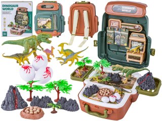 FIGURKI DINOZAURÓW W PLECAKU DUŻY ZESTAW DINOZAURY WULKAN AKCESORIA 30 EL.
