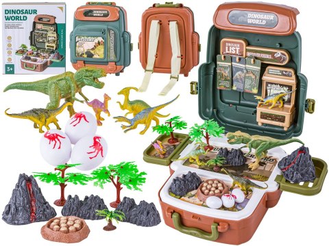 FIGURKI DINOZAURÓW W PLECAKU DUŻY ZESTAW DINOZAURY WULKAN AKCESORIA 30 EL.