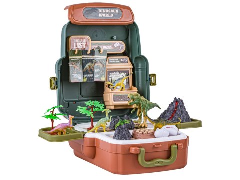 FIGURKI DINOZAURÓW W PLECAKU DUŻY ZESTAW DINOZAURY WULKAN AKCESORIA 30 EL.