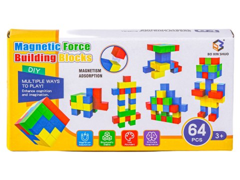 KLOCKI MAGNETYCZNE SZEŚCIANY 3D KOSTKI KOLOROWE KONSTRUKCYJNE ZESTAW 64 EL.