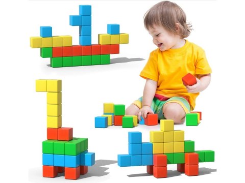 KLOCKI MAGNETYCZNE SZEŚCIANY 3D KOSTKI KOLOROWE KONSTRUKCYJNE ZESTAW 64 EL.