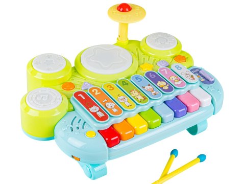 PIANINKO Z PERKUSJĄ DLA MALUCHA KSYLOFON CYMBAŁKI ŚWIATŁA DŹWIĘKI MUZYKA