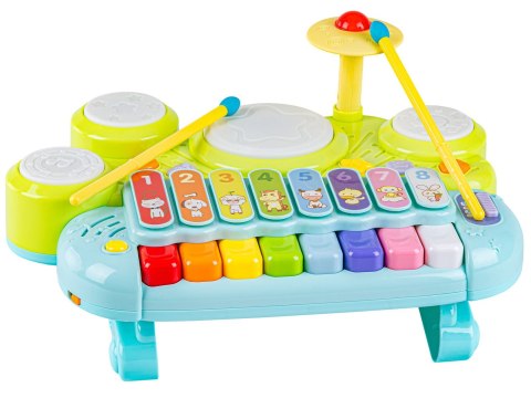 PIANINKO Z PERKUSJĄ DLA MALUCHA KSYLOFON CYMBAŁKI ŚWIATŁA DŹWIĘKI MUZYKA