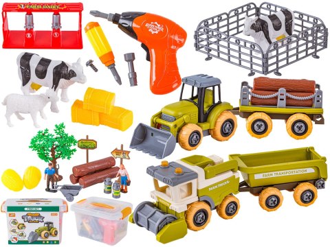 POJAZDY DO SKRĘCANIA TRAKTOR KOMBAJN FIGURKI ZWIERZĘTA ZESTAW KONSTRUKCYJNY
