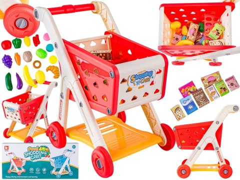 WÓZEK SKLEPOWY KOSZYK NA ZAKUPY OWOCE WARZYWA PRODUKTY ZESTAW 26 EL. CZERWONY