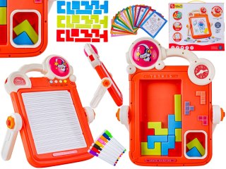 TABLICA EDUKACYJNA 2W1 ZMAZYWALNA KLOCKI UKŁADANKA PISAKI AKCESORIA CZERWONA