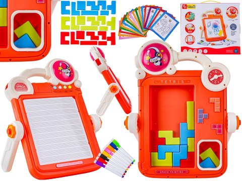 TABLICA EDUKACYJNA 2W1 ZMAZYWALNA KLOCKI UKŁADANKA PISAKI AKCESORIA CZERWONA